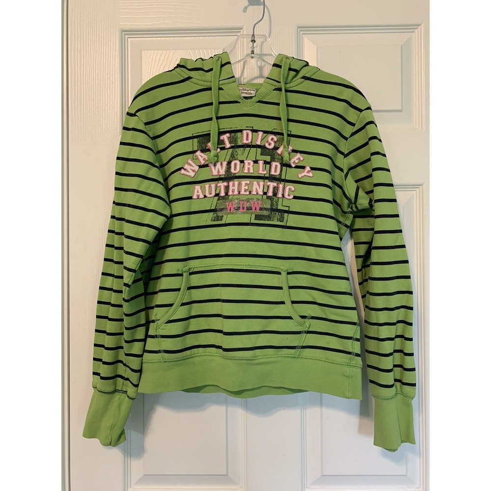 Disney Parks Women's Medium Striped Hoodie Sweatshirt‎ Green Walt Disney World